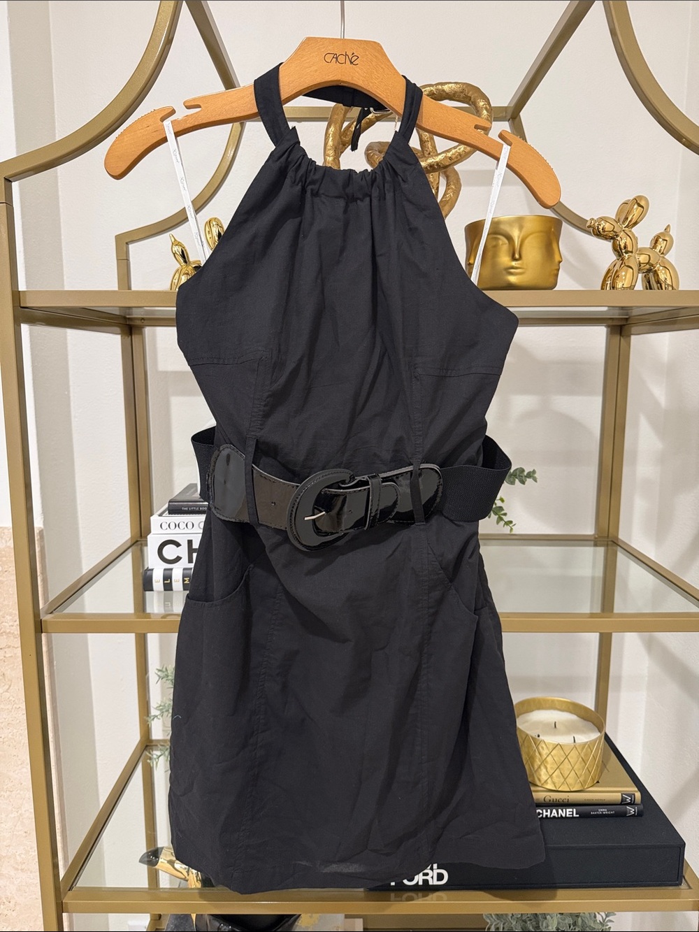 Guess Black Halter Mini Dress with Wide Belt